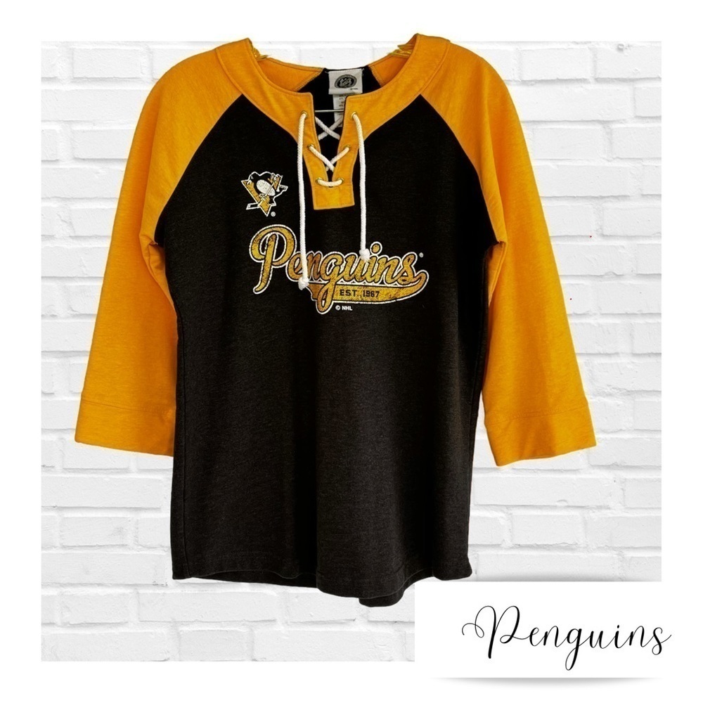 NHL Pittsburgh Penguin’s Sweatshirt Retro Tie Front Jersey Heather Gray Women M